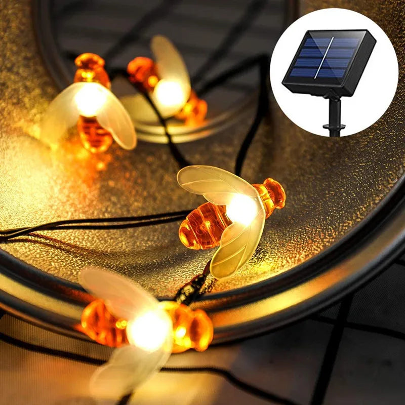 LED Solar Camping Outdoor Waterproof Colored Light String, Christmas Light String, Balcony Garden Courtyard Decorative Light Oasis Select Bees - Warm Color 12 meters 100 lights