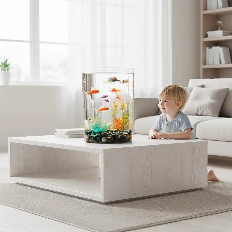 Mini Desktop Acrylic Fish Tank with Decor Plants – Kids & Class