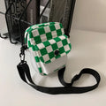 Men Sports Messenger Bag Adjustable Strap Daily Commute Travel Essential Mini Checkered Square Design With Front Fashion Pocket Oasis Select Green
