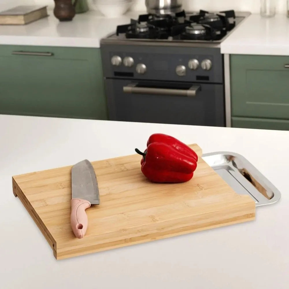 Beech Wood Cutting Board with Drawers | Non-Slip & Eco-Friendly