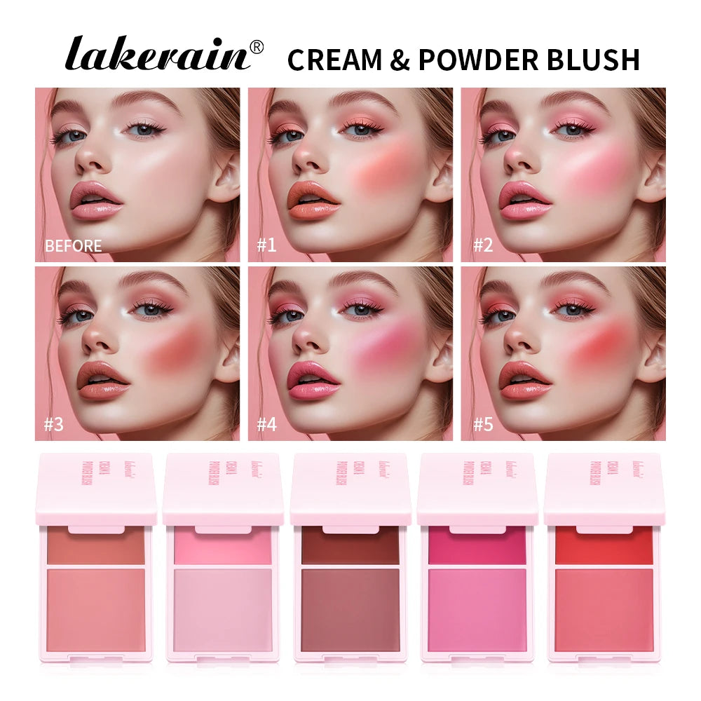 2in1 Cream & Powder Blush Matte Dewy Rosy Blush Makeup Pan Long-lasting Wearing High Pigment Natural Matte Blush Palette Oasis Select