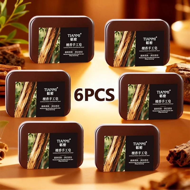 6PCS Men's Sandalwood Handmade Soap, three-in-one, Cleansing Soap cleanses face, hair, bathes the whole body, moisturizes Oasis Select