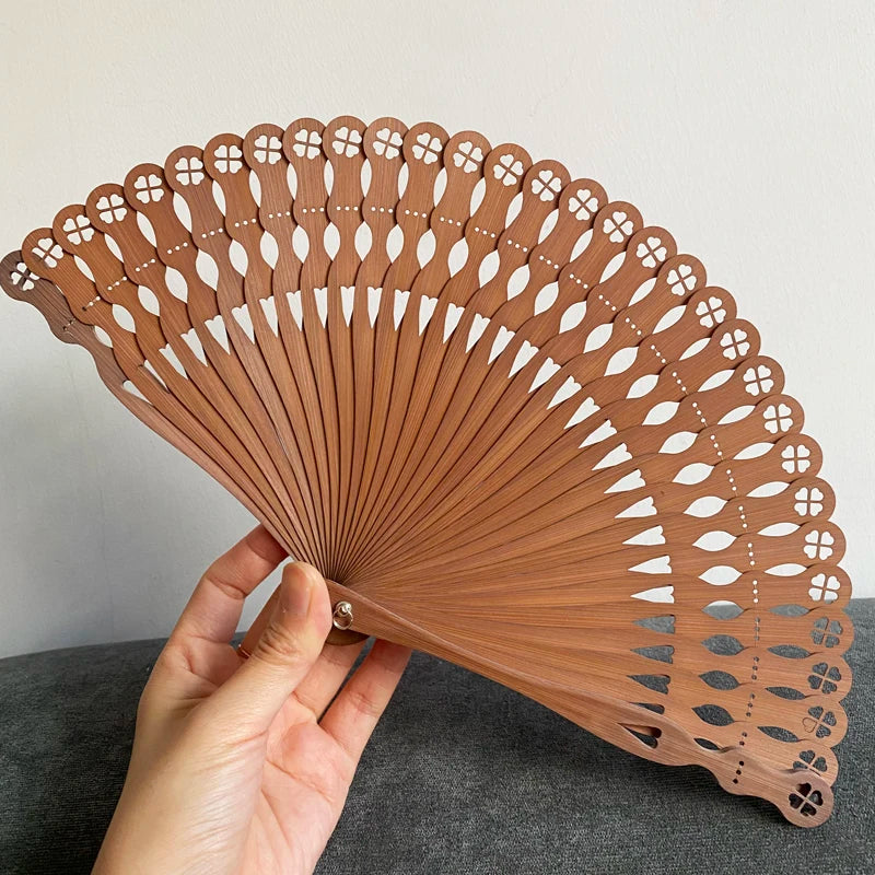 Hollowed-out Full Bamboo Fan Heart-shaped Four-leaf Clover Fan Chinese Style Can Be Paired with Hanfu and Cheongsam Folding Fan Oasis Select