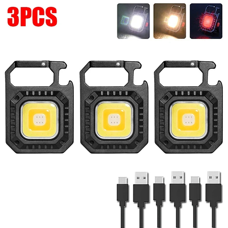 30PCS Mini LED Keychain Flashlight Multifunctional Portable Pocket COB Camping Light USB Charging Work Lights Fishing Lanterna Oasis Select 3PCS