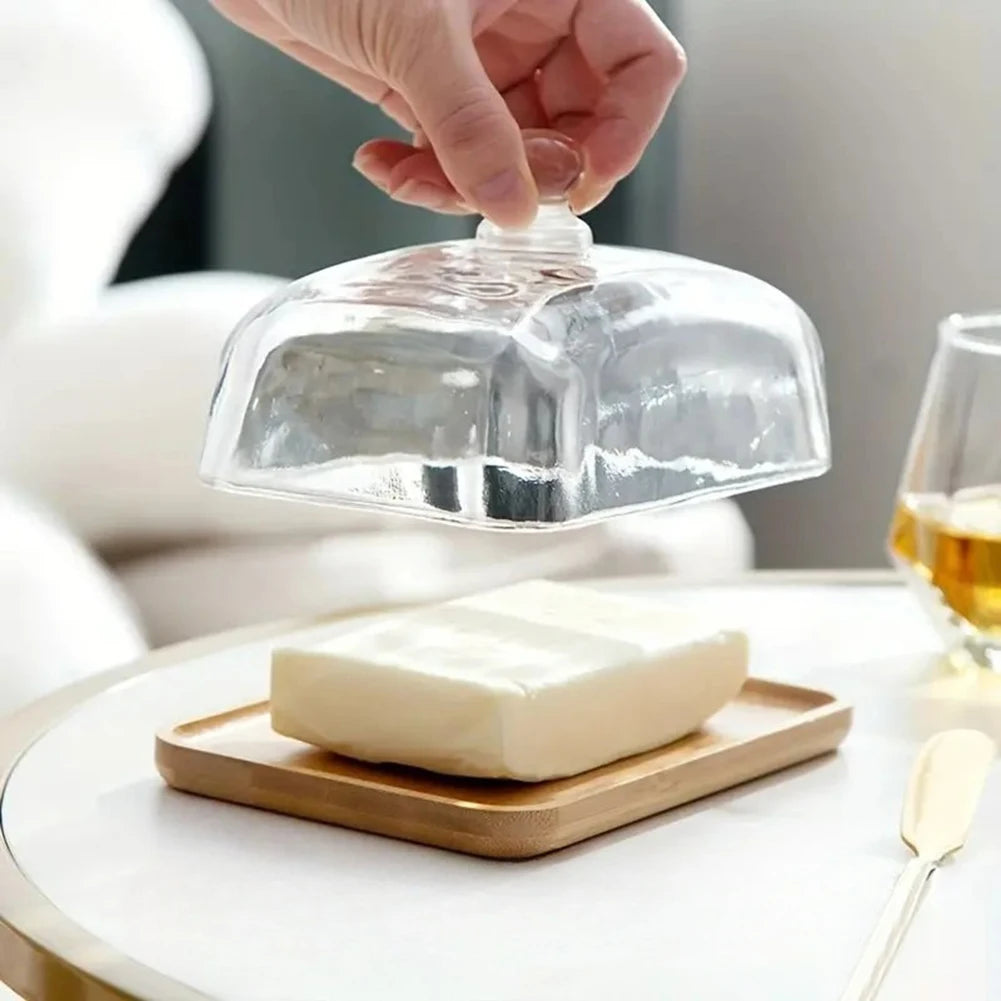 Bamboo Cake Stand with Transparent Lid | Large Dessert Tray