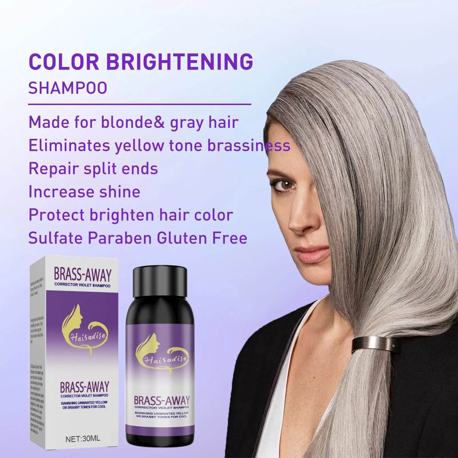Gray Color Fixing Hair Dye Shampoo Fading Non-irritating Yellow Bleach for Hair Rapair Cover Grey Purple Shampoo for Blonde Hair Oasis Select
