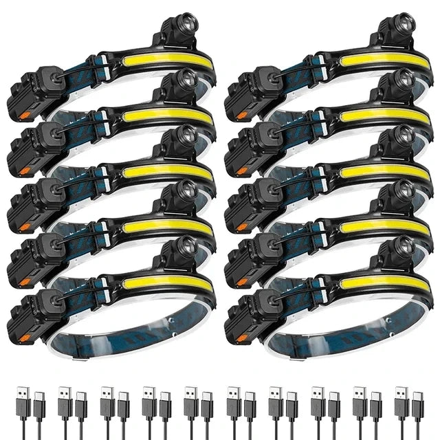 Induction Headlamp XPG+COB LED Zoom Head Lamp Built-in Battery USB Rechargeable 6 Modes Head Flashlight For Camping Fishing Oasis Select Zoom Headlight 10PC