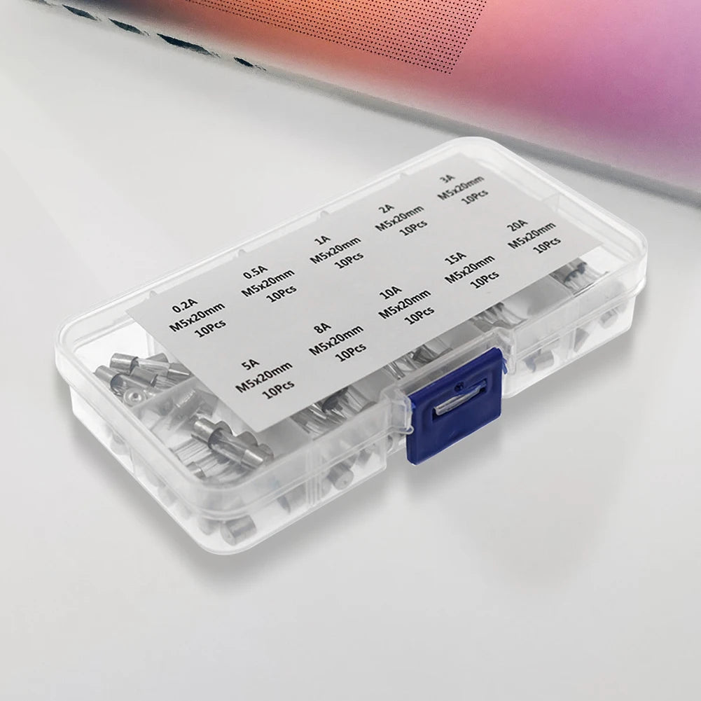 100-Piece Glass Tube Fuse Kit 0.2A–20A 250V Fast-Blow 5×20mm Glass Tube Fuse Kit Oasis Select