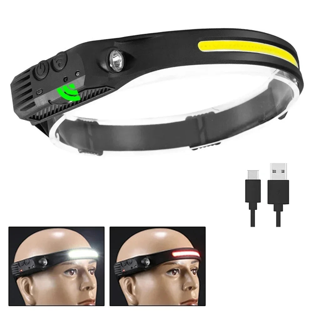 Rechargeable COB LED Induction Headlamp with Built-in Battery 10Mode Sensor Head Flashlight Outdoor Camping Fishing Head Lantern Oasis Select D-1PCS