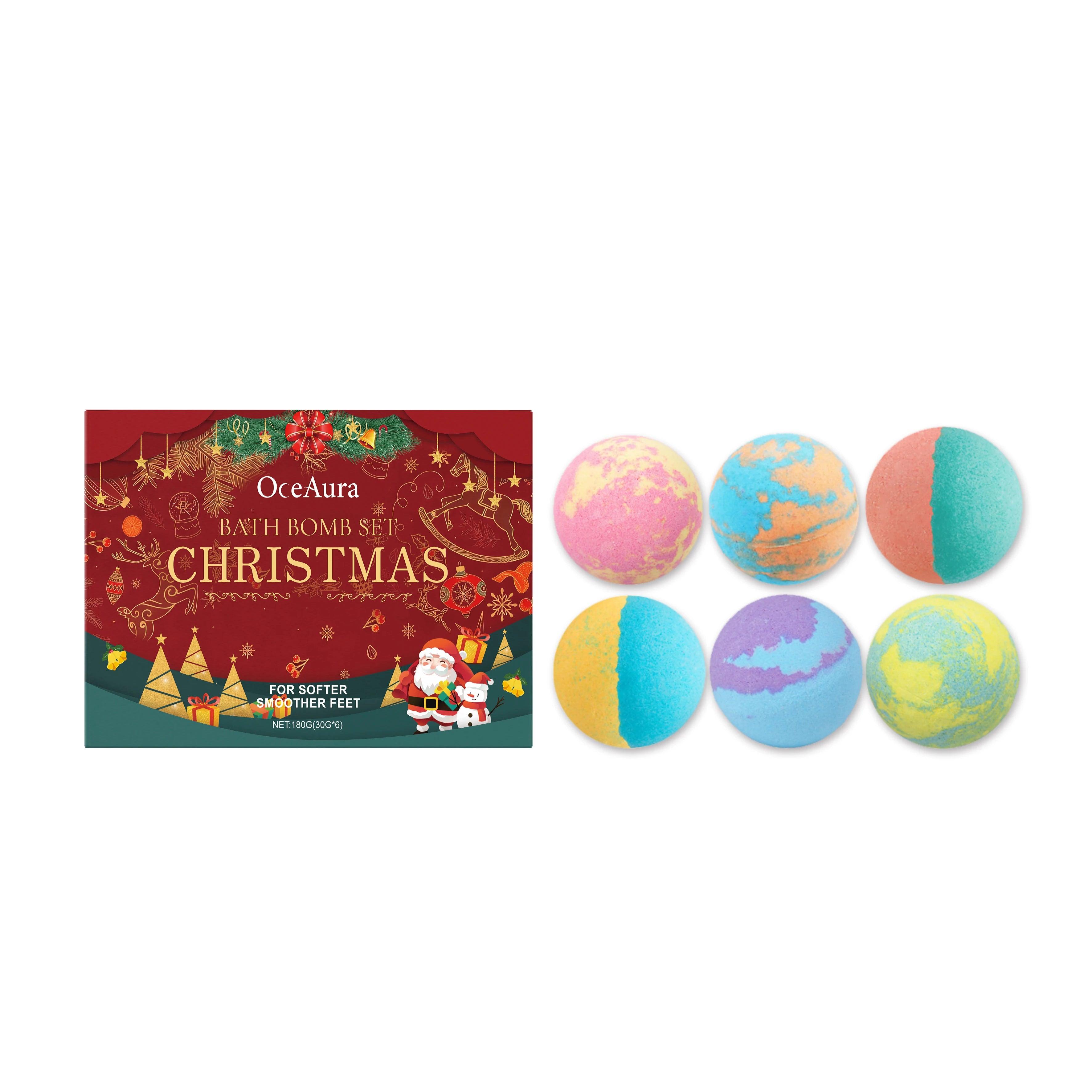 OceAura Christmas Bath Bomb Gift Set – 6 Fizzy Scented Bombs Bath Bomb Gift Set Oasis Select 6pcs boxed