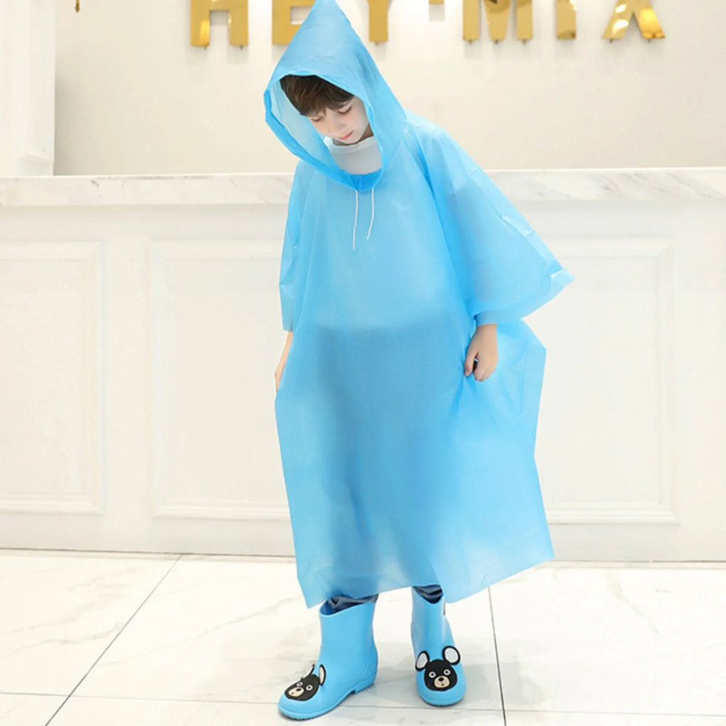 Children Boy Girl Rainwear Waterproof Hooded Rain Coat Outwear Poncho Raincoat Cover Up for Kids 100 to 160cm Height Oasis Select blue