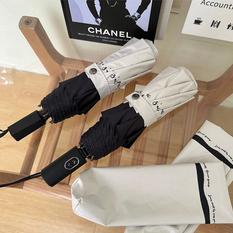 Romantic French Umbrella Automatic Sunscreen and Rainproof Dual Purpose Black and White Splicing UV Resistant Sunshade Umbrella Oasis Select