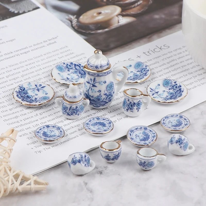 15Pcs 1:12 Dollhouse Miniature Tableware Porcelain Ceramic Tea Cup Set High Quality Oasis Select