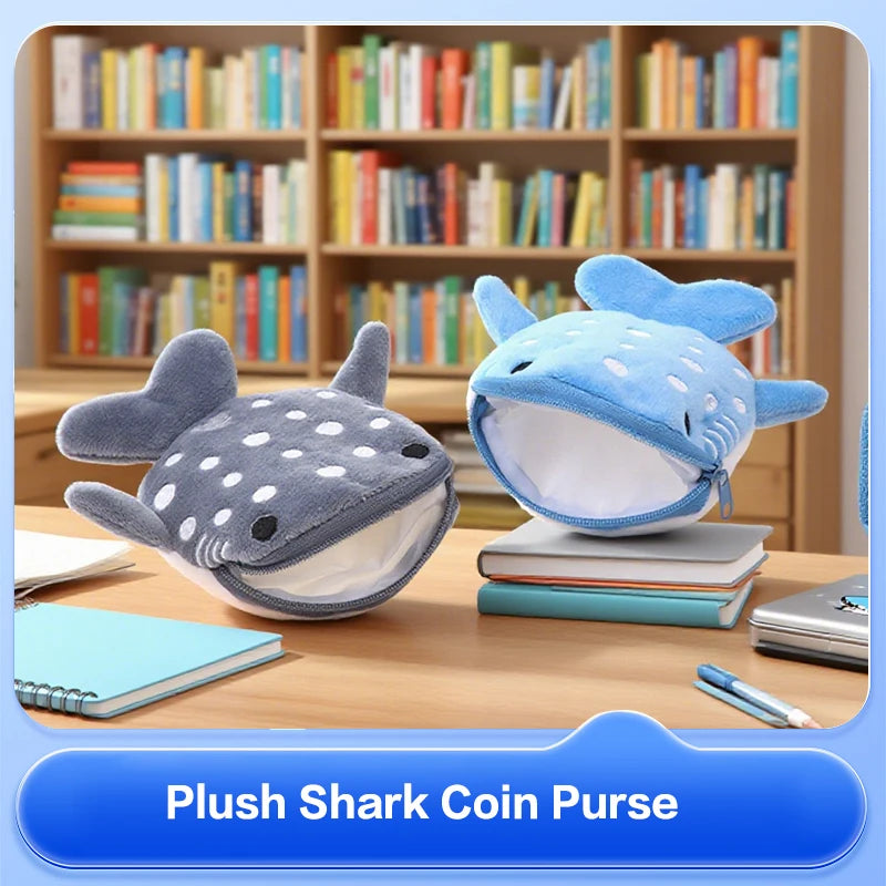 Cute Blue Shark Mini Whales Coin Purse Plush Zipper Coin Wallet Designer Women's Small Change Bag Key Earphone Pouch Oasis Select