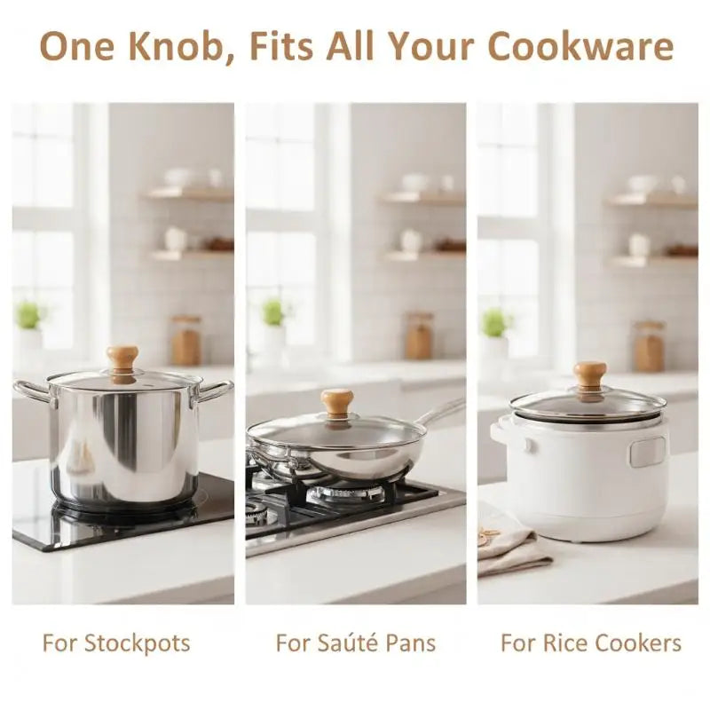 3 PCS Universal Pot Lib Knobs Caps Wooden Heat-Resistant Cooking Pan Lid Covers Replacement Lifting Handle Cookware Handgrip Oasis Select