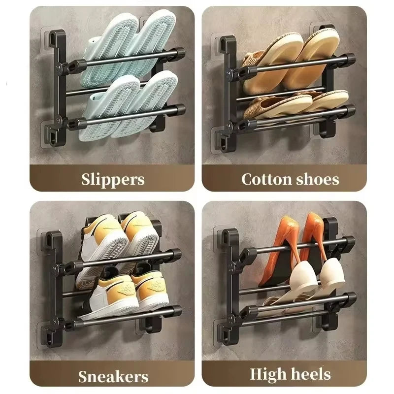 Multifunctional Wall-mounted Shoe Rack Convenient Wall-mounted Design Stainless Steel Foldable Towel Rack Oasis Select