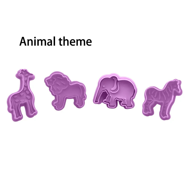 4 Pcs/Set DIY Cartoon Biscuit Mould Cookie Cutter 3D Cartoon Cookie Stamp ABS Plastic Baking Mould Cookie Decorating Tools Oasis Select animal