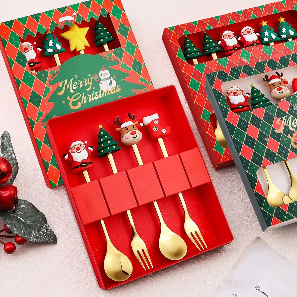 Christmas Stainless Steel Spoon & Fork Cutlery Gift Set – 4 Pc Holiday Cutlery Set Oasis Select