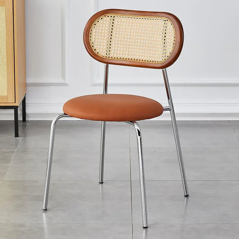Multi-functional Household solid wood backrest dining chair office study rattan chair homestay milk tea shop seat Durable Oasis Select Dark Brown B