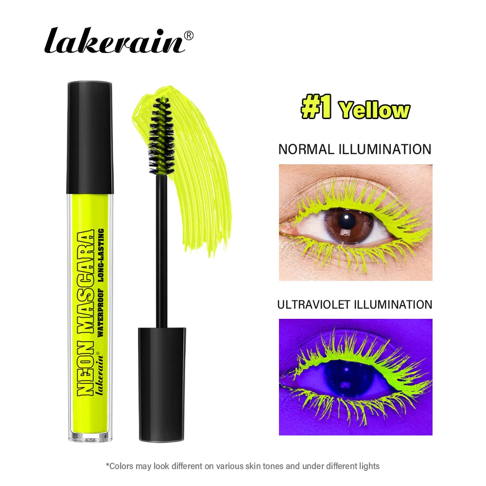Fluorescence Mascara Waterproof Eyelash Long Lasting Fast Dry Colorful Neon Eyelashes Curling Lengthens Eye Lashes Cosmetics Oasis Select 1 yellow
