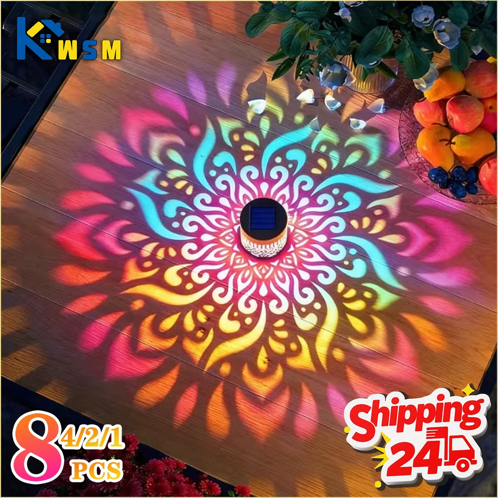 1-8PCS Solar Sunflower Mandala Wall Lantern Outdoor Waterproof Decorative Light for Garden Fence Patio Pathway Night Oasis Select