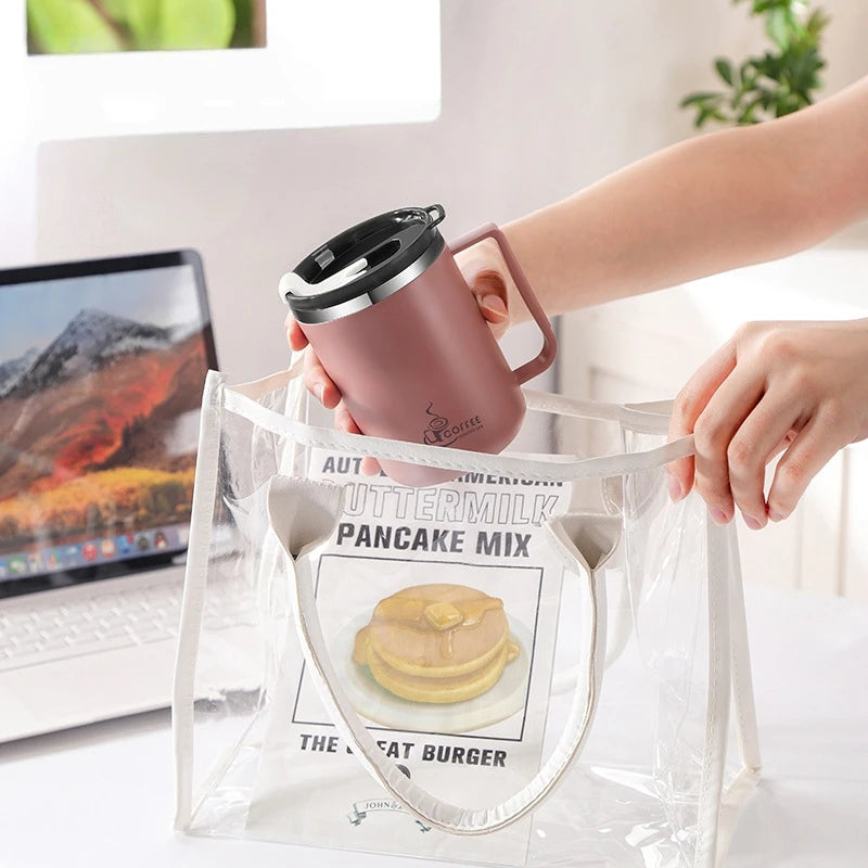 304 Stainless Steel Mug with Lid & Straw, Double-Layered, Suitable for Milk and Coffee, Office Cup with Handle, and Tea Infuser Oasis Select