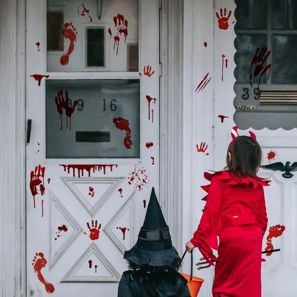 Halloween Wall Doors Windows Stickers Blood Handprint Footprint Skull Pattern Halloween Party Scene Decor Supplies Horror Props Oasis Select