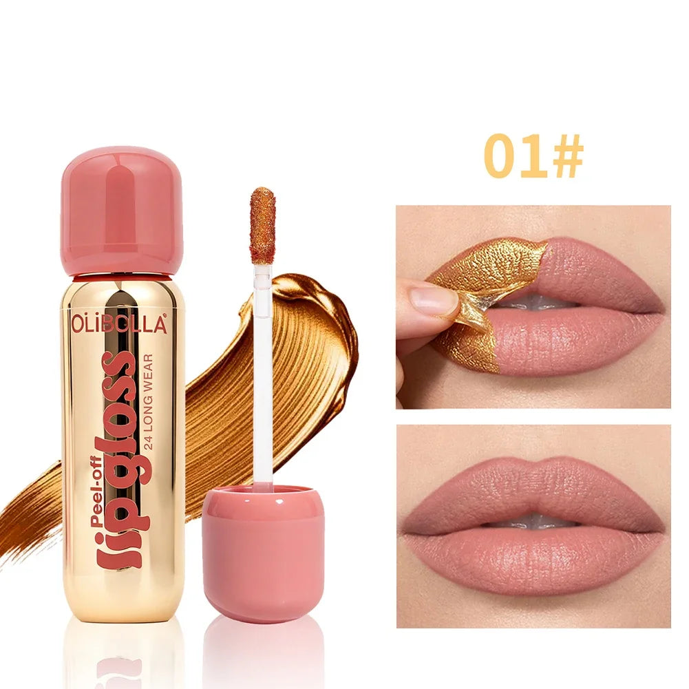 1Pc Gold Peel Off Lip Liner & Lip Gloss, Long Lasting Waterproof Lip Tattoo Stain Oasis Select 01