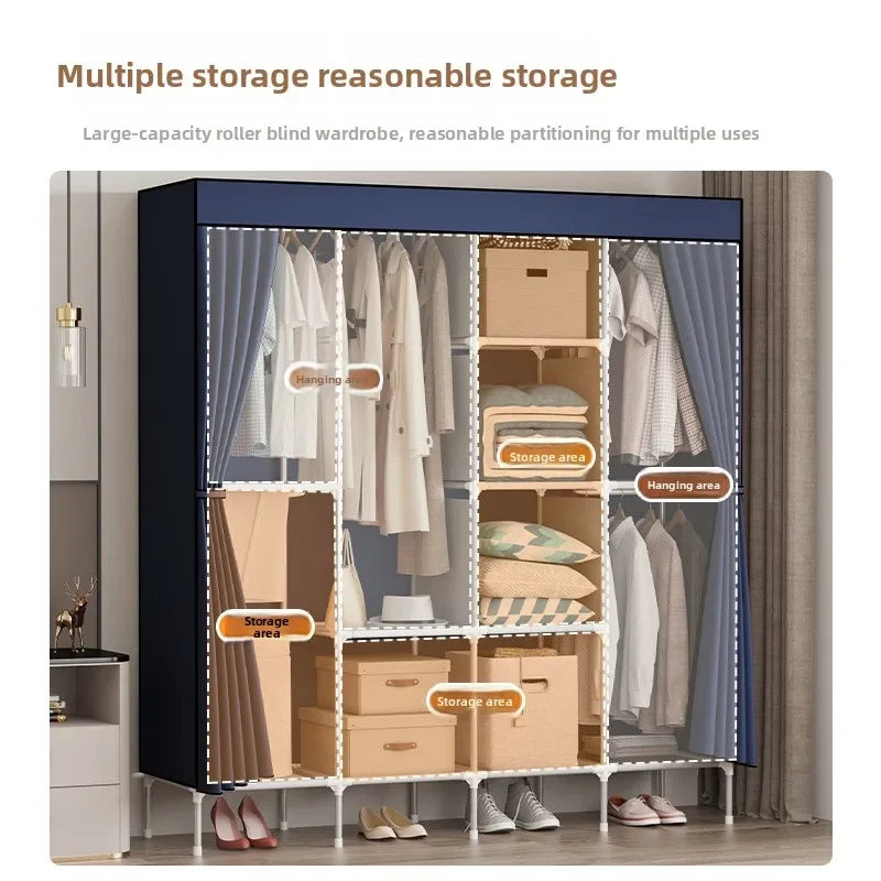 Cloth wardrobe steel pipe bold reinforcement zipper fully enclosed single dormitory wardrobe non-woven wardrobe Durable Oasis Select