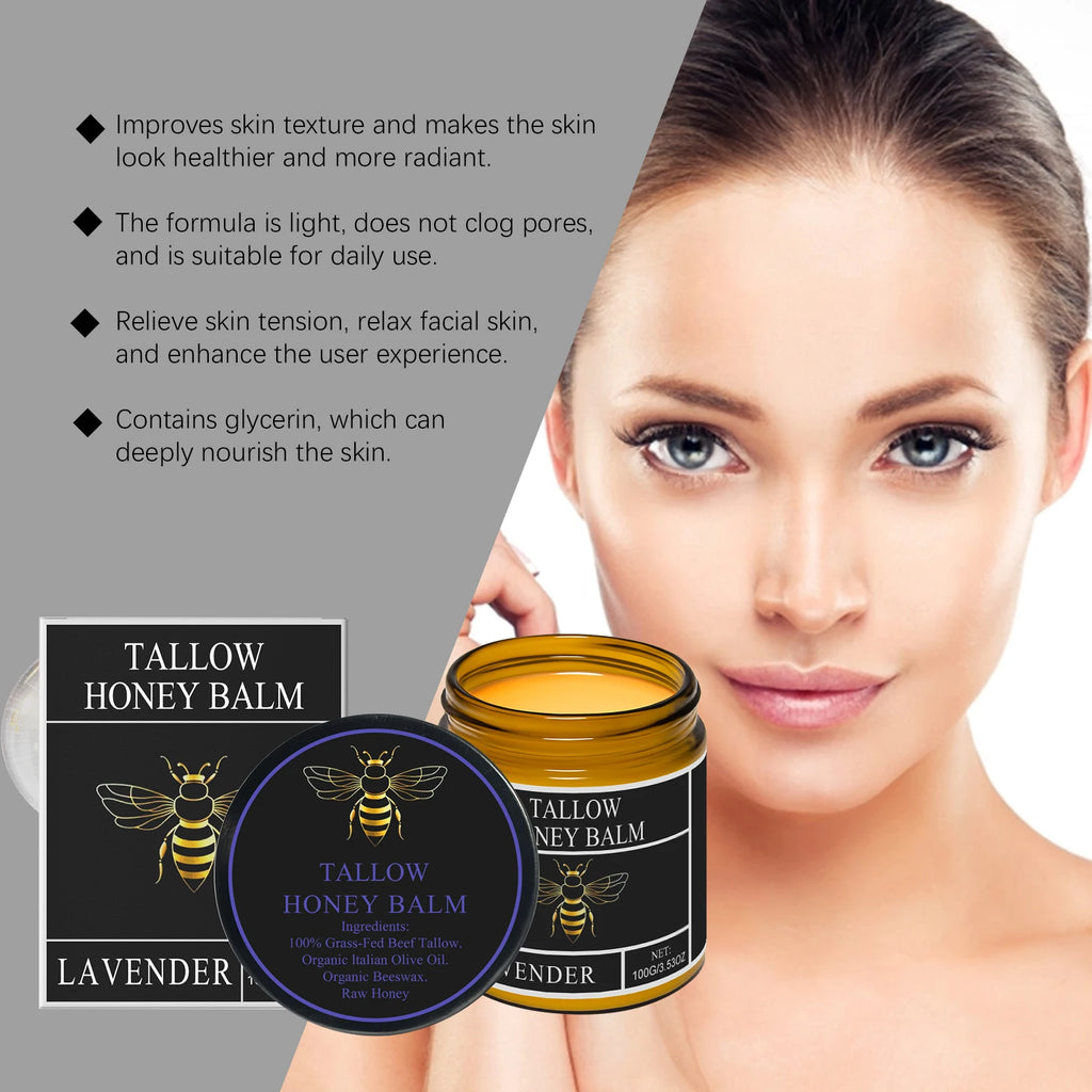 Beef Tallow Honey Cream Moisturizing Firming Soft Smoothing Skin Soothing Reduce Redness Hydrating Nourishing Tallow Honey Balm Oasis Select