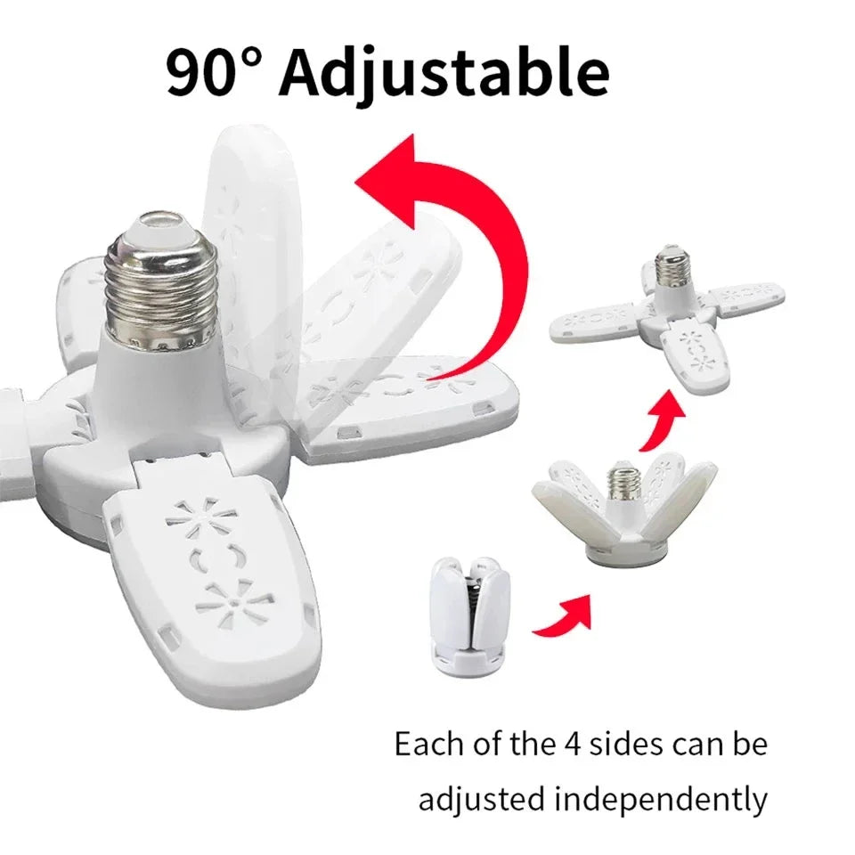 E27 28W Foldable Fan LED Bulb 360° 6500K Garage & Home Light