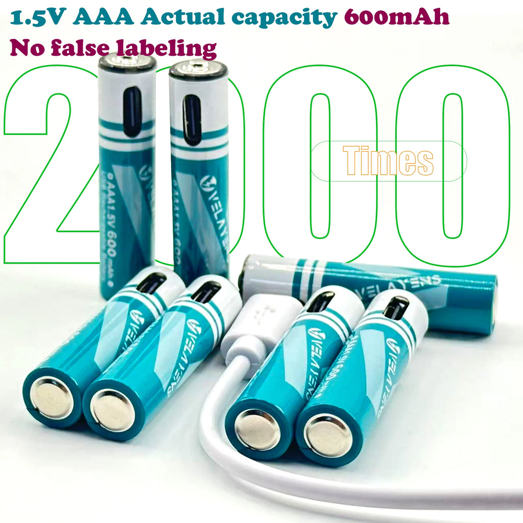 Long Lasting 600mAh AAA Rechargeable Battery Durable AAA Battery with USB C Charge Cable for High-Drain Devices Cameras Remotes Oasis Select