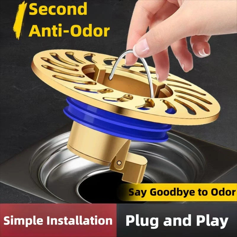 Floor Drain All-copper Shower Floor Drain Stopper Insectproof Anti-odor Deodorization Toilet Kitchen Bathroom Toilet Sewer Drain Oasis Select