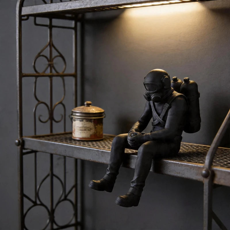 Nautical Deep Sea Diver Figurine Seated Scuba 3D Printed Diver Home Desk Statue Handicraft Ornament Ocean Theme Home Decor Gifts Oasis Select