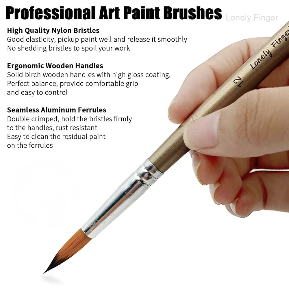 Round Paint Brushes Set, 12 PCS Artist Brush for Acrylic Oil Watercolor Gouache Artist Professional Painting Kits with Synthetic Oasis Select