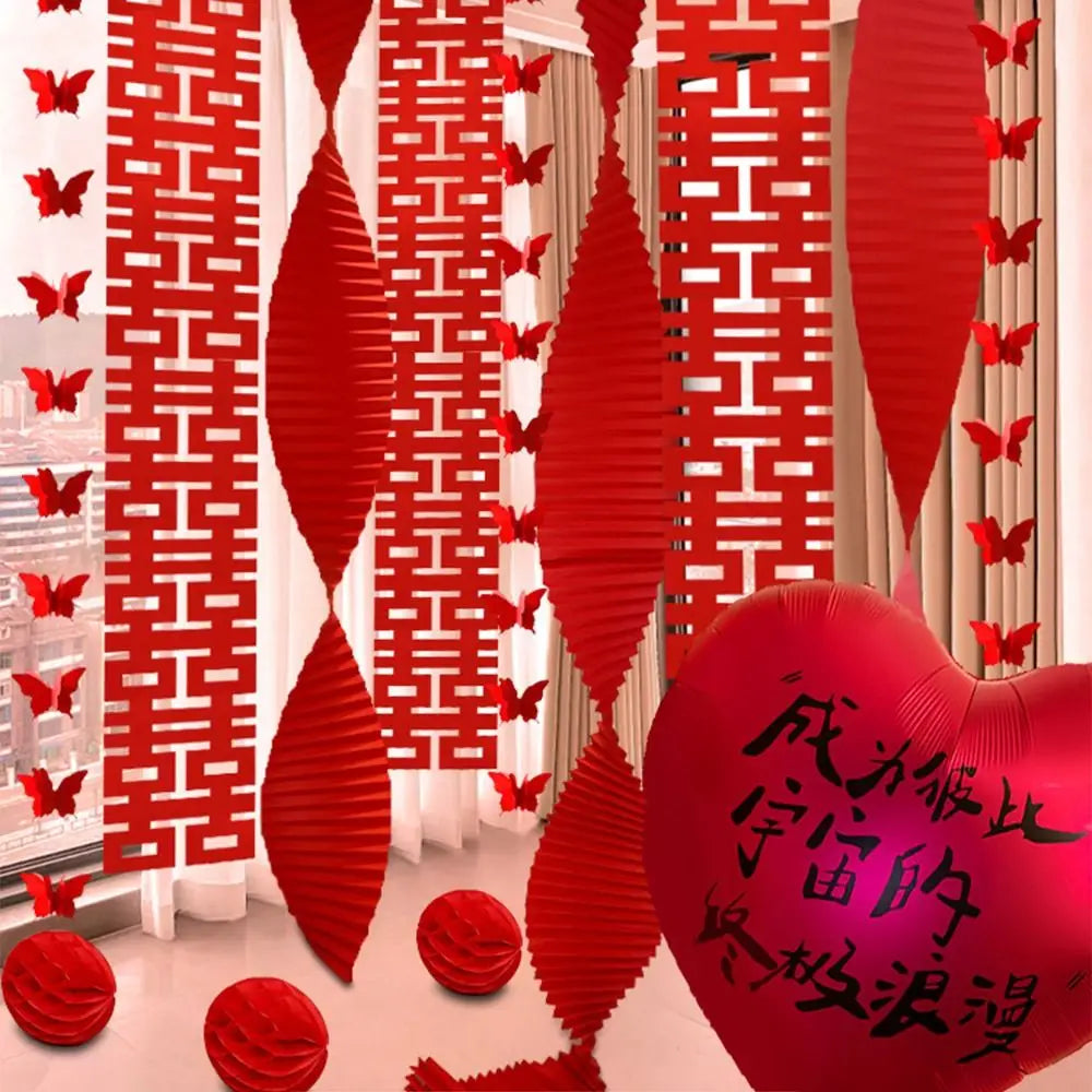 Red Chinese Wedding Hanging Flags | Double Happiness Décor