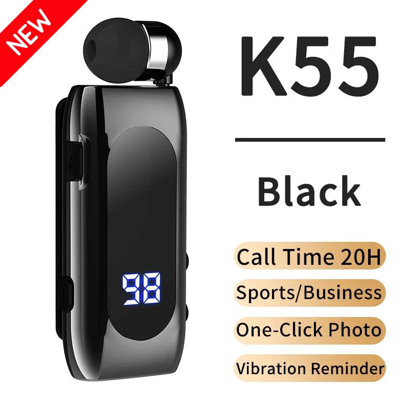 # K55 Lavalier Business Bluetooth 5.2 Headphone Talk/Music Time 20 Hours,LED Digital Display,Noice Cancelling Wireless Earphones Oasis Select K55 Black