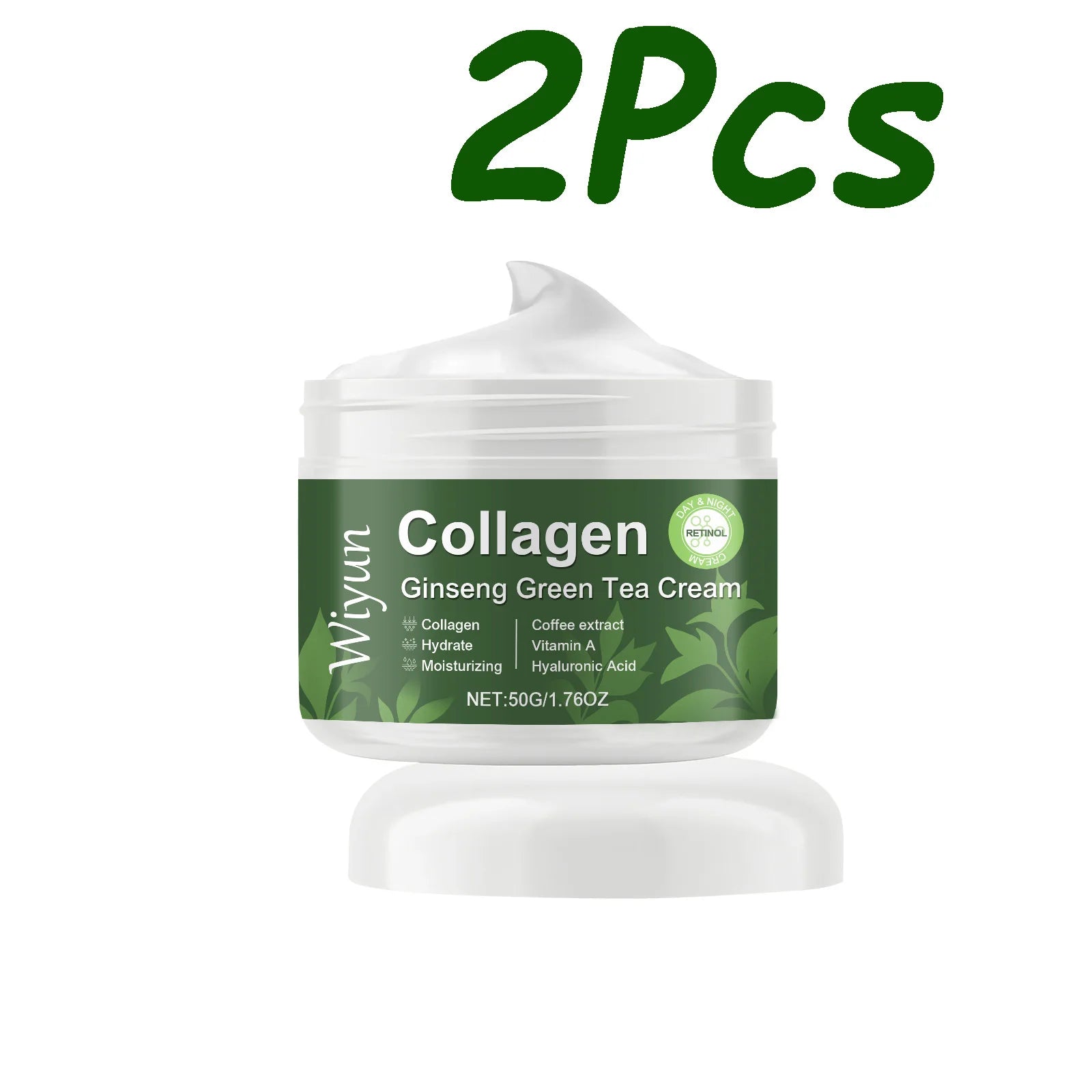 Collagen Ginseng Green Tea Cream Anti-Aging Face Cream Firming Brightening Deep Moisturizing Revitalizing Nourishing Skin Care Oasis Select 2 x 50g Boxed