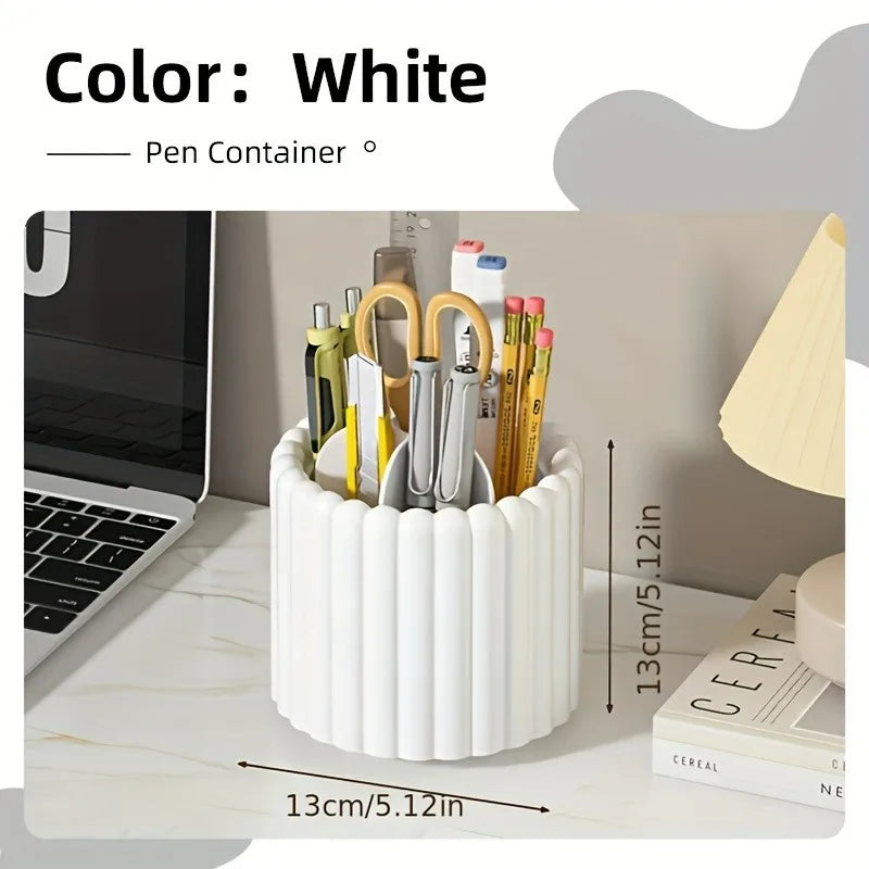 Modern Minimalist 360° Rotating Desk Organizer Pen Holder - Space-Saving, Multi-Functional Office Supplies - for Home & School Oasis Select WHITE