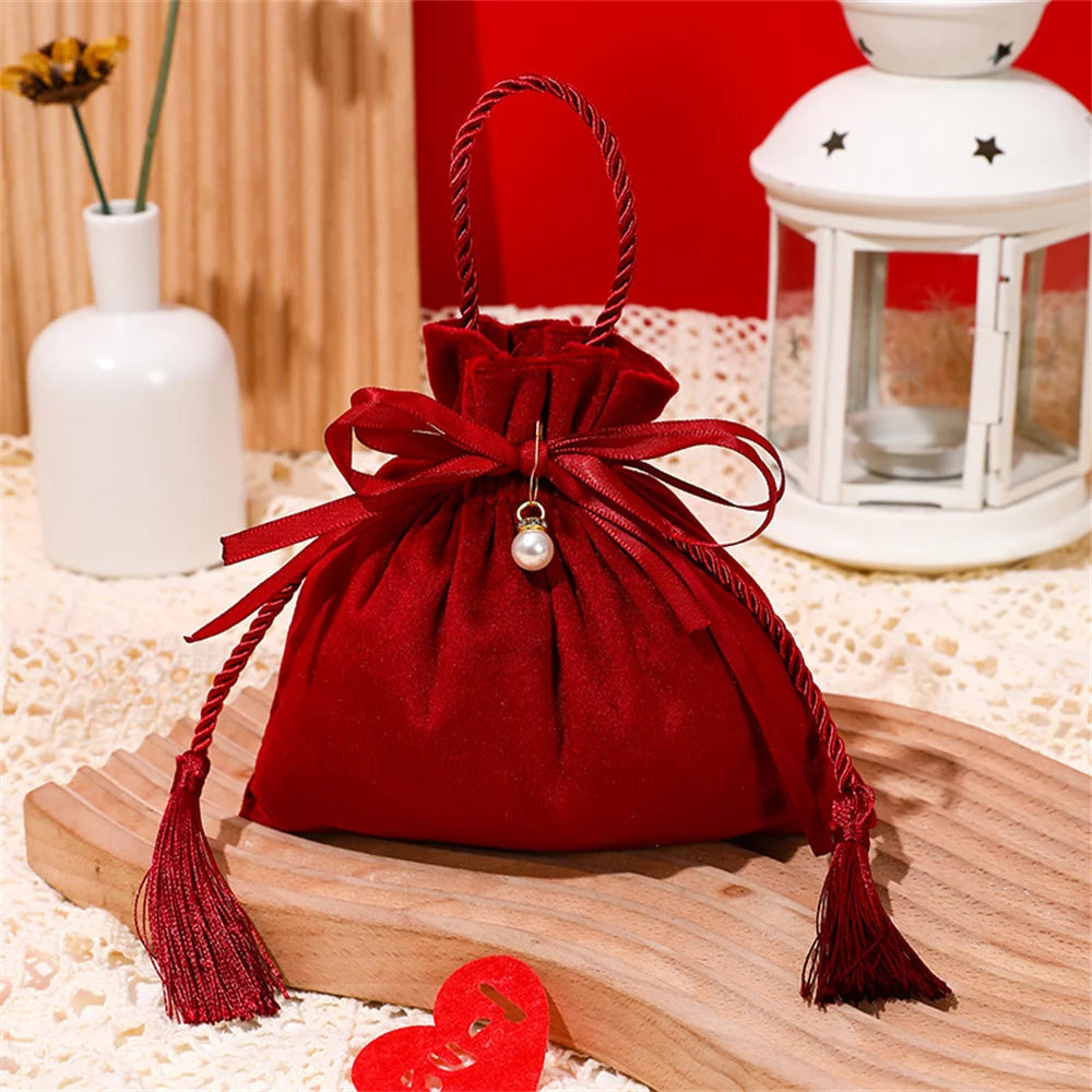 Velvet Candy Box Gift Bag Velvet Cloth Drawstring Tassel Bag Wedding Party Candy Pouches Wedding Party Fashion Drawstring Pocket Oasis Select Winered 3 Other