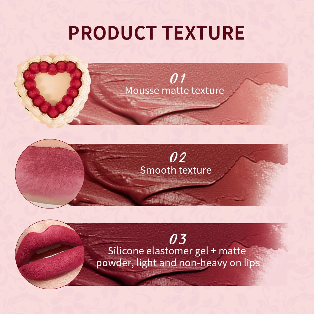 Strawberry Cake Lip Mud Matte Velvet Long Lasting Lip Cream Color Lock & Non-transferable Anti-smudge Lipstick Korean Makeup Oasis Select