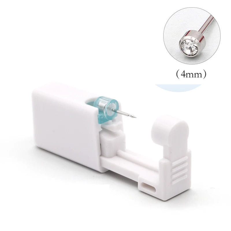 Ear Piercing Tool, Disposable Ear Piercing Gun with Preloaded Ear Stud,Self Ear Piercing Gun Kit with 4mm Zirconia Earrings Stud Oasis Select white-4mm
