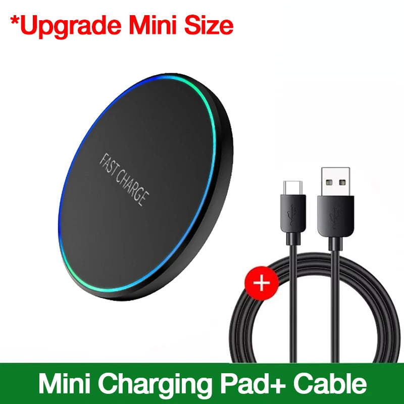 Induction LED Light Charging Station Mini Fast Wireless Charger Pad For iPhone 17 16 15 14 13 11 Pro Max For Samsung Xiaomi Oasis Select Black with cable