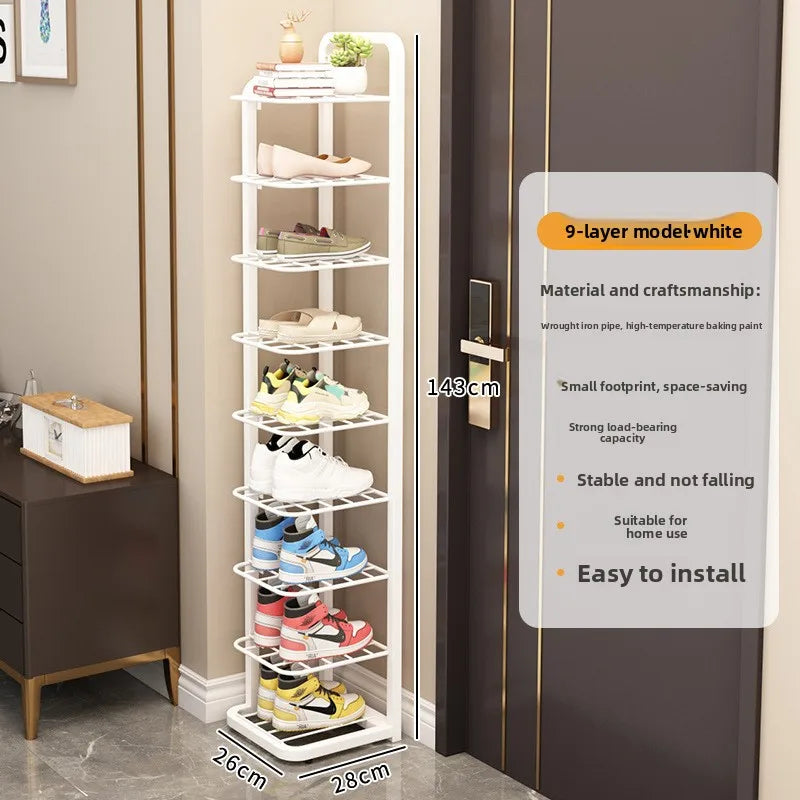 Wrought iron shoe rack, simple multi-layer dust-proof shoe cabinet, narrow and mical corner shoe rack in dormitory Oasis Select 9-Ivory White
