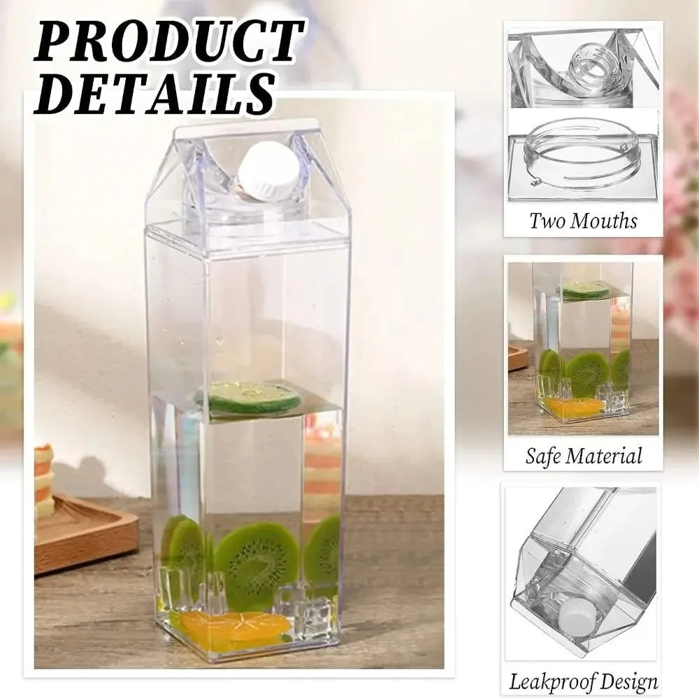 500ml/1000ml Milk Carton Water Bottle Transparent Plastic Portable Clear Box for Juice Tea Milk Bottles Drinking Cup Reusable Oasis Select