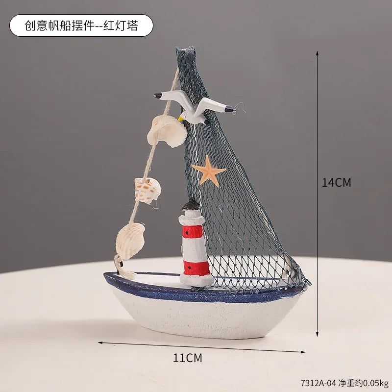 Wooden Sailboat Ornaments,shell,boat Rudder,anchor,lighthouse,seabird Decoration Boat,Home Room Children's Room Decoration Gift Oasis Select style-04-A
