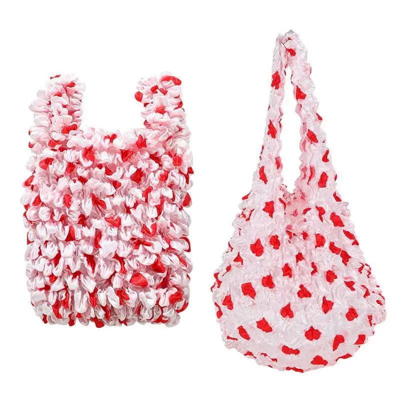 Flower Expansion Fold Pleated Flexible Stretch Mini Shopping Bag Large Capacity Bubble Elastic Portable Handbag Storage Bag Oasis Select A9