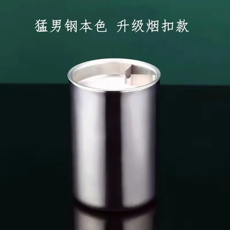 Creative Stainless Steel Ashtray Household and Car Anti-fly Ash and Anti-drop Ashtray Bar Funnel with Lid Ashtray Oasis Select silver