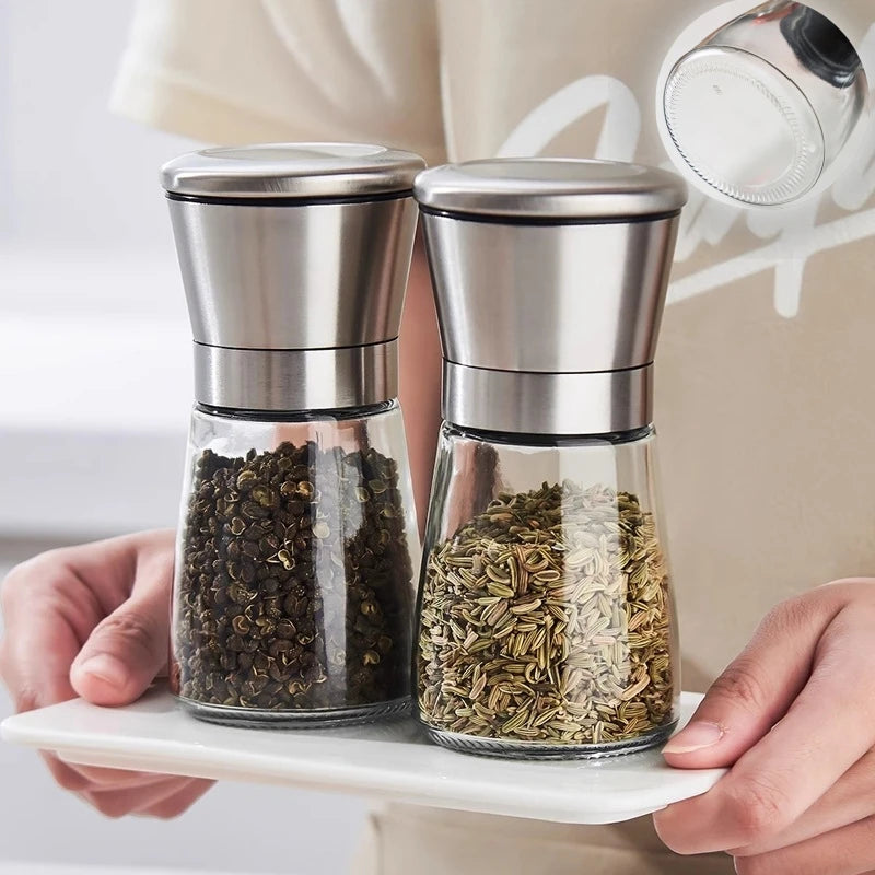 180/200ML Black Pepper Grinder with Stainless Steel Mill Manual Spice Glass Salt and Pepper Grinder Machine for Household Oasis Select