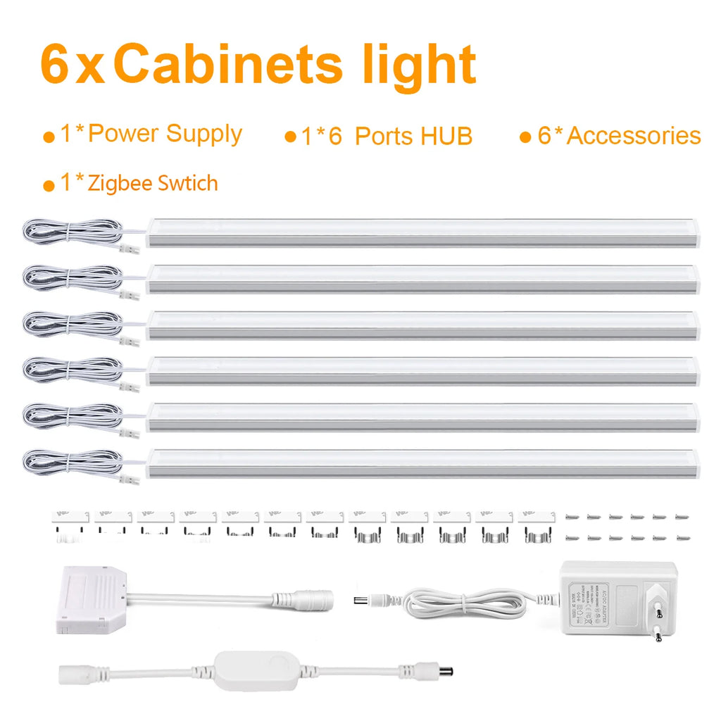 Smart Zigbee Cabinet Lighting 12V Tuya Dimmable Under Cabinet Lamp 12V 30CM 40CM 50CM LED Bar Light for Closet Wardrobe Lighting Oasis Select 6x LED Bar EU Plug WHITE 50cm